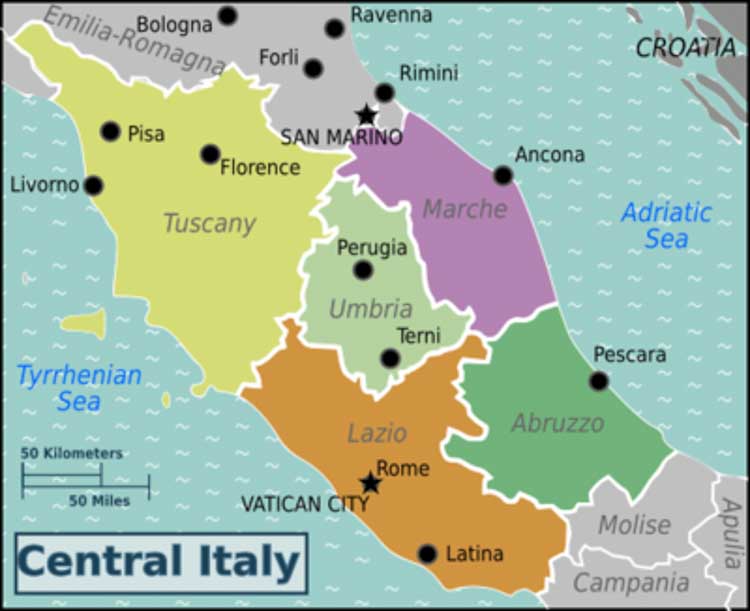 Kaart van centraal Italie